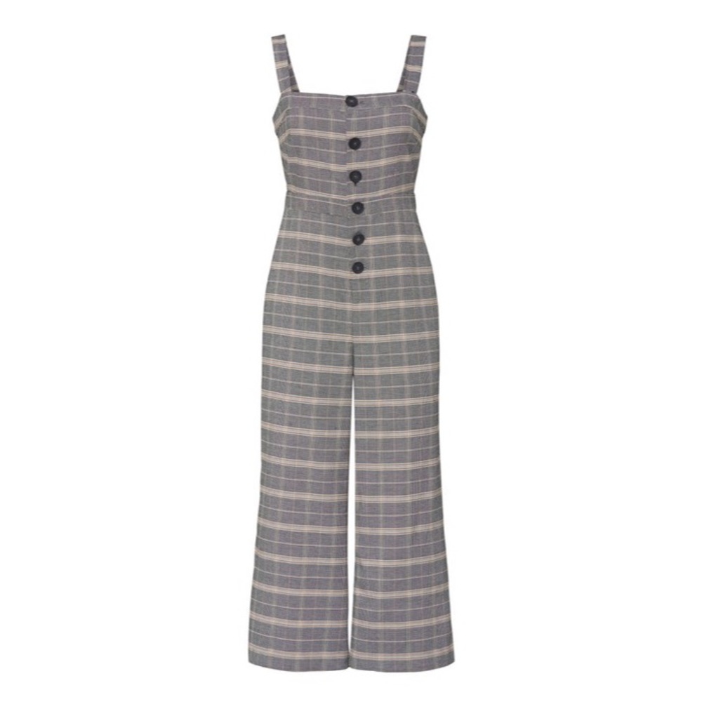 WOMENS WILLA CHECKED BUTTON FRONT CROPPED JUMPSUIT - Picture 14 of 15